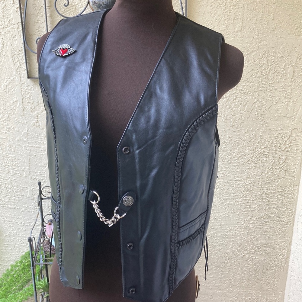 Womens leather biker vest M